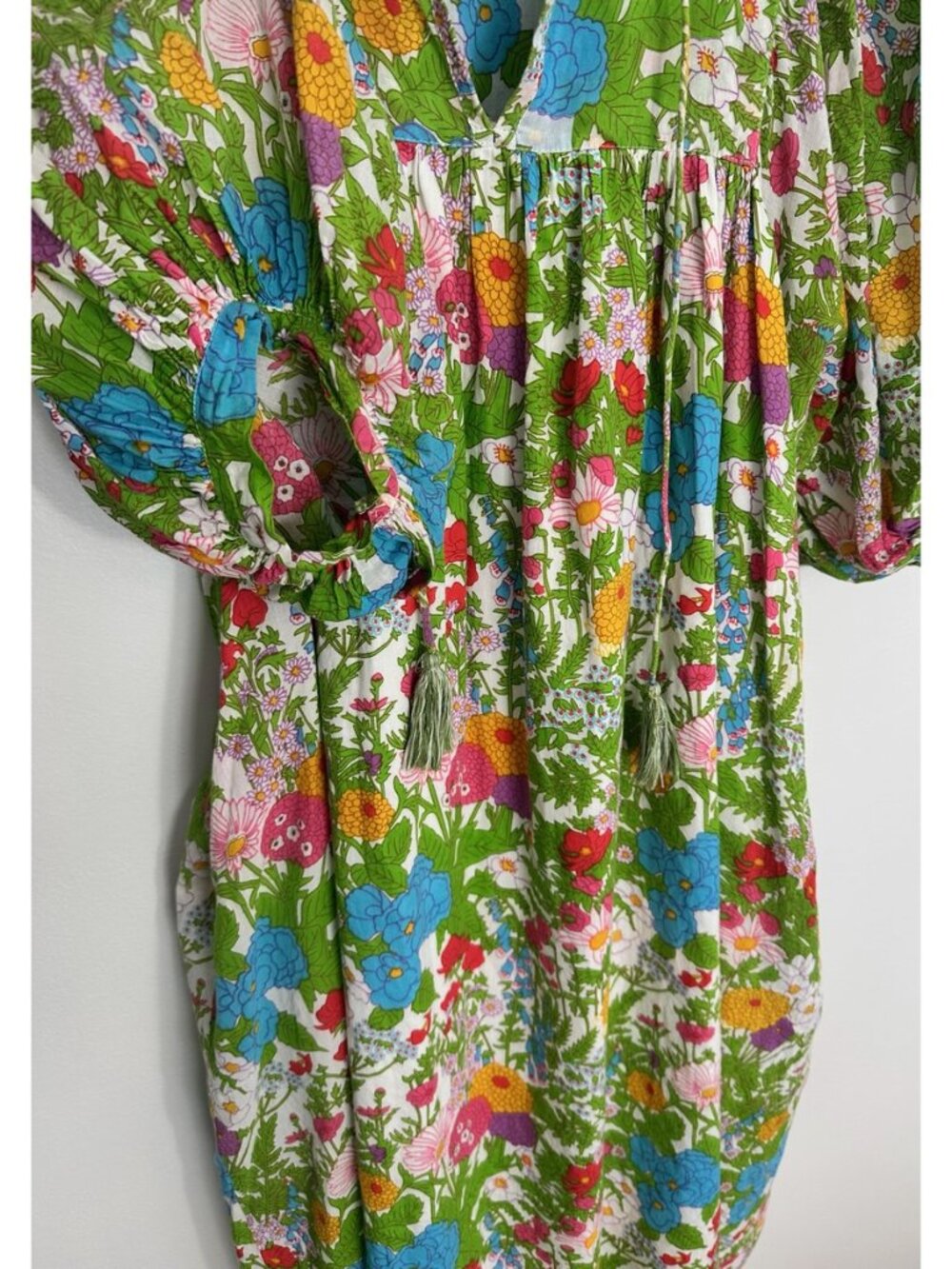 Mille Multicolor Floral Puff Sleeve Midi Dress S - Picture 7 of 8